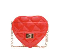 EKSMA Borsa a tracolla trapuntata forma di cuore, catena, finiture dorate, disponibile nei colori bianco, rosso, rosa, viola(Red)