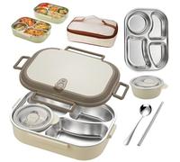 EKsma Lunch box in acciaio inossidabile adatto al microonde, contenitore termico, contenitori for il pranzo con coperchi, scomparti, ciotola for zuppa, cucchiaio, forchetta e borsa.(Gray,Four grids)