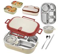 EKsma Lunch box in acciaio inossidabile adatto al microonde, contenitore termico, contenitori for il pranzo con coperchi, scomparti, ciotola for zuppa, cucchiaio, forchetta e borsa.(Red,Five grids)