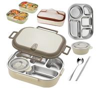 EKsma Lunch box in acciaio inossidabile adatto al microonde, contenitore termico, contenitori for il pranzo con coperchi, scomparti, ciotola for zuppa, cucchiaio, forchetta e borsa.(Gray,Five grids)