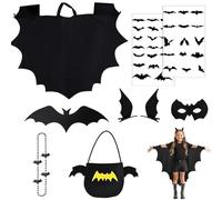 Ekukeon Costume Pipistrello Bambini - Set Halloween con Mantello, Maschera, Fermagli, Tatuaggi, Decorazioni 3D, Collana & Borsetta - per Bambine e Bambini