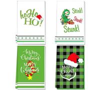 Ekukeon Set di 4 Strofinacci Natalizi,strofinacci cucina Natale,Strofinaccio Natalizio,Asciugamani Natalizi,Canovacci Natalizio,Motivo a Quadri,l'assorbente,resistenti 40x60 cm (Verde)
