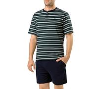 El Búho Nocturno Pigiama Uomo Corto Estivo Cotone Maglia a Righe Pigiama Intero Uomo, 100% Cotone, Verde 3080, L