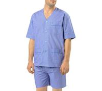 El Búho Nocturno Pigiama Uomo Corto Estivo Cotone Senza Collo Popeline a Quadri Pigiama Intero Uomo, 100% Cotone, Blu 4535, M