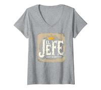 El Jefe da Uomo: Non accettare sostituti Crown Graphic Maglietta con Collo a V, Donna, Grigio Melange, M