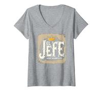 El Jefe da Uomo: Non accettare sostituti Crown Graphic Maglietta con Collo a V, Donna, Grigio Melange, XXL