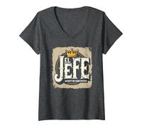 El Jefe da Uomo: Non accettare sostituti Crown Graphic Maglietta con Collo a V, Donna, Grigio Scuro, S