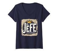 El Jefe da Uomo: Non accettare sostituti Crown Graphic Maglietta con Collo a V, Donna, Navy, XL