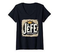 El Jefe da Uomo: Non accettare sostituti Crown Graphic Maglietta con Collo a V, Donna, Nero, XL