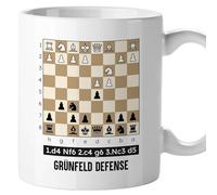 El Kraken Mug chess, openings; board; originale mugs; gift; regalo, both sides printed, premium ceramic 330 mL (Grünfeld)