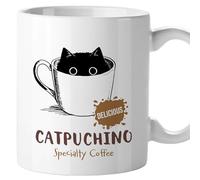 El Kraken Tazza gatto, tazze di gatti, originali con frasi divertenti, divertente, amico invisibile, regalo, ceramica 330 ml (Catpuchino)