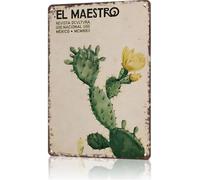 El Maestro, cartello in metallo a forma di fico d'India messicano, deserto, botanico, cartello in latta per decorazione bagno, poster con cactus, 20 x 30 cm