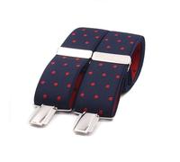El Mono con Pajarita Bretelle uomo eleganti fatte a mano in Spagna. Bretelle da uomo per pantaloni | 3 clip extra-forti | Colore blu e Pois rosso. (Blu-Rosso)