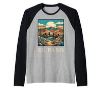El Paso Texas Skyline Deserto Retro Vintage Art Maglia con Maniche Raglan