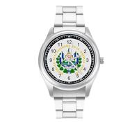 El Sal-vador - Orologio da polso al quarzo, in acciaio inox, con stemma e numeri arabi, per uomo e donna