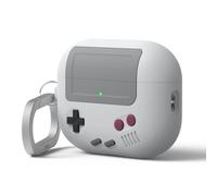 elago Cover AW5 Retrò Console da Gioco per AirPods Pro 3 | Con Moschettone, Antiurto, Ricarica Wireless, Silicone Morbido, LED Visibile (Grigio Chiaro)