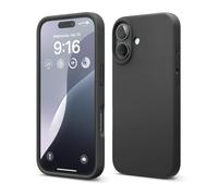 elago Cover Compatibile con iPhone 16 - Custodia in Silicone Liquido Premium, Protettiva Completa, Antiurto, Sottile, Fodera in Microfibra Antigraffio (Nero)