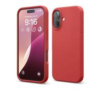 elago Cover Compatibile con iPhone 16 - Custodia in Silicone Liquido Premium, Protettiva Completa, Antiurto, Sottile, Fodera in Microfibra Antigraffio (Rosso)