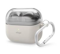 elago Custodia Duo Compatibile con Samsung Galaxy Buds 3 & Buds 3 Pro & Buds FE 3, con Moschettone, Cover in TPU + Silicone Premium, Ricarica Wireless (Pietra + Trasparente)