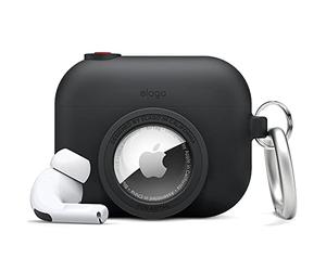 elago Custodia Snapshot Compatibile con AirPods Pro e Compatibile con AirTag, Design Classico per Fotocamera, Portachiavi Incluso [Dispositivo di Localizzazione Non Incluso] (Nero)