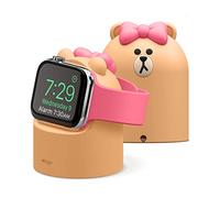 elago | LINE Friends W2 Supporto di Ricarica Compatibile con Apple Watch Serie 11/10/9/8/7/6/5/4/3/2/1/Ultra3/Ultra2/Ultra/SE3/SE2/SE [49/46/45/44/42/41/40/38 mm] - Modalità Supporto Notturno (CHOCO)