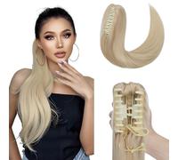 Elailite Estensione a coda di cavallo naturale per capelli umani lisci - Ponytail Hair Extension attaccate da pinza (Claw on) - #60 BLOND PLATINE - 45 cm