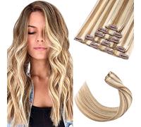 Elailite Extension a clip per capelli naturali, 5 pezzi, con clip naturali e lisci, extension per capelli - #12P613 marrone chiaro, ciocca, biondo, chiaro, 35 cm