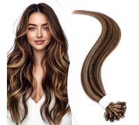 Elailite Extension Capelli Veri Cheratina 1 Grammo Balayage, 25 Ciocche 100% Human Hair Indiani 55cm 25g #4/27 Marrone Cioccolato/Biondo Scuro
