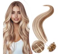 Elailite Extension Capelli Veri Cheratina 1 Grammo Balayage, 25 Ciocche 100% Human Hair Indiani 55cm 25g #12/#613 Marrone Chiaro/Biondo Chiaro