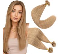 Elailite Extension Capelli Veri Cheratina 100 Ciocche di Capelli Naturali Indiani 40 (50g) 100% Remy Human Hair #27 Biondo Scuro