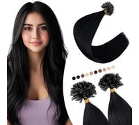 Elailite Extension Capelli Veri Cheratina 200 Ciocche di Capelli Naturali Indiani 100g 50cm 100% Remy Human Hair #1 Jet Nero