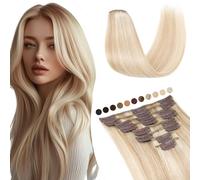 Elailite Extension Capelli Veri Clip 18#/613# Beige Sabbia Biondo/Bleach Biondo, 35cm 60g 8 Fasce Singole 100% Remy Human Hair Naturali Lisci
