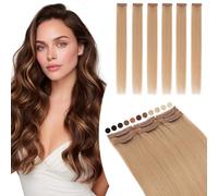 Elailite Extension Capelli Veri Clip Biondi Remy Human Hair Naturali Set da 6 Ciocche Singole con Silk Lace 50cm 44gr per Volume/Mèches (#27 Biondo Scuro)