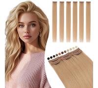 Elailite Extension Capelli Veri Clip Biondi Remy Human Hair Naturali Set da 6 Ciocche Singole con Silk Lace 40cm 40gr per Volume/Mèches (#27 Biondo Scuro)