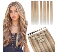 Elailite Extension Capelli Veri Clip Naturali 5 Ciocche Singole con Silk Lace 30cm 38g per Volume/Mèches #12/#613 Marrone Chiaro/Bleach blonde