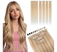 Elailite Extension Capelli Veri Clip Naturali 5 Ciocche Singole con Silk Lace 40cm 46g per Volume/Mèches #18/#613 Beige Sabbia Biondo/Bleach blonde