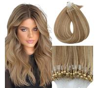 Elailite Extension Capelli Veri Microring 12#/613# Marrone Chiaro/Bleach Biondo - 50 Ciocche Human Hair Naturali Lisci 50g 50cm