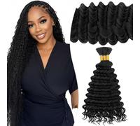 Elailite Extension Capelli Veri per Boho Braids Trecce Bulk Human Hair Ricci No Weft Tessitura Matassa Deep Wave 50cm 3Packs/110g #1B Nero Naturale