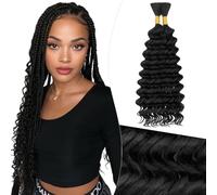 Elailite Extension Capelli Veri Tessitura Matassa Bulk Human Hair Ricci per Boho Braids Trecce/Crochet/Colla Deep Wave 60cm (2Packs=100g) #1B Nero Naturale