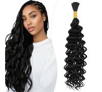 Elailite Extension Capelli Veri Tessitura Matassa Bulk Human Hair Ricci per Boho Braids Trecce/Crochet/Colla Deep Wave 55cm (1Pack=50g) #1B Nero Naturale