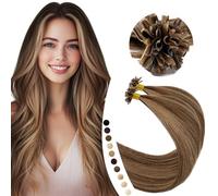 Elailite Extension Cheratina Capelli Veri 1 Grammo #4/27 Marrone Cioccolato/Biondo Scuro, 50 Ciocche Remy Human Hair Indiani 45cm 50g
