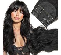 Elailite Extension Clip Capelli Mossi Ondulati 3 Fasce Separate Colorate Sintetiche Voluminose 135g 50cm - Nero