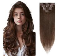 Elailite Extension Clip Capelli Veri Naturali, 8 Pezzi 100% Remy Umani Extension Naturali Capelli Extension Clip, Umani Capelli Lisci Invisible 20cm 45g #04 Marrone Cioccolato