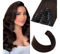 Elailite Extension Clip Capelli Veri Naturali, 8 Pezzi 100% Remy Umani Extension Naturali Capelli Extension Clip, Umani Capelli Lisci Invisible 20cm 45g #02 Marrone Scuro