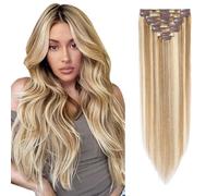 Elailite Extension Clip Capelli Veri Set da 8 Ciocche Grade 8A Remy Human Hair Naturali Allungamento Quickclip [Normal Weft, 60cm (80 gr)] Balayage #Castagna Chiaro mix Biondo Chiaro