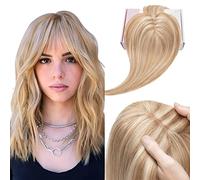 Elailite Extension per capelli da donna con bang 100% capelli veri Remy, 7 x 13 cm, clip di base per infoltire i capelli, #12P613, marrone dorato e biondo sbiancato, 35 cm
