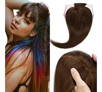 Elailite Extension per capelli da donna con bang 100% capelli veri Remy, 7 x 13 cm, clip di base per infoltire i capelli, #04, marrone medio, 25 cm