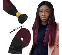 Elailite Extension Tessitura Capelli Veri Matassa #1B Nero Naturale/#99J Rosso Borgogna Brazilian Bundle Virgin Human Hair Lisci Fascia Unica 100g 55cm