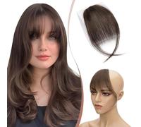 Elailite Frangia Clip Capelli Veri Marrone Scuro Frangetta Finta Sottile con Tempie Posticci Donna Remy Human Hair Fringe Wispy Bangs #2