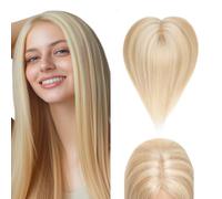 Elailite Hair Topper Donna Capelli Veri Clip 20cm 31g Lace in Protesi Toupet Toupee #18P613 Beige Sabbia/Biondo Chiarissimo (Silk Base 10cm*12cm)